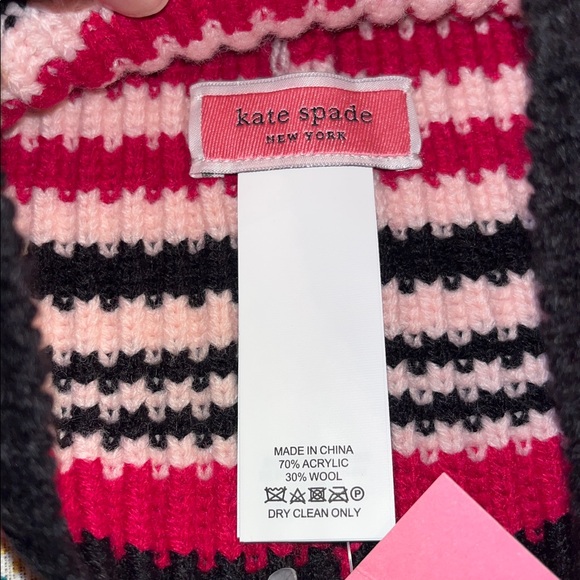Kate Spade Pink and Black Striped Beanie and Gloves - Picture 4 of 10